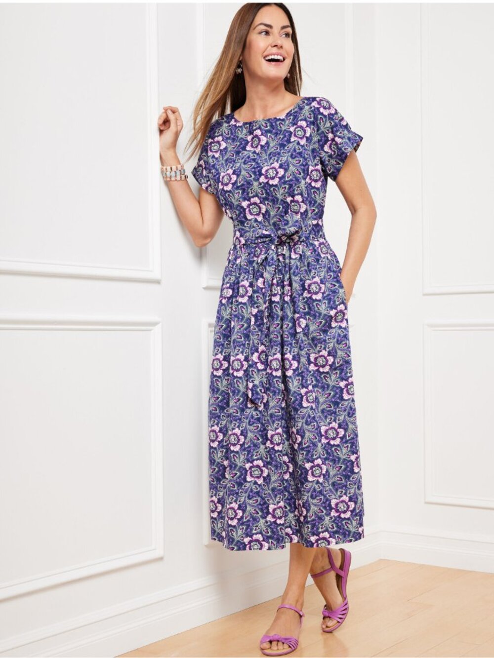 NWT TALBOTS Poplin Fit & Flare Dress - Lexington Floral Size 14